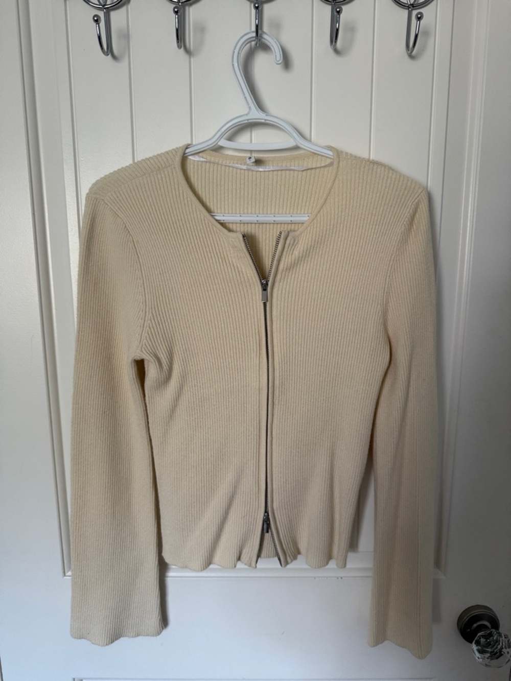 Only Cream Ribbed Zip-Front Long Sleeve Top